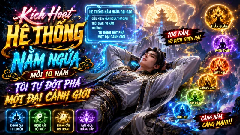 【 FULL BỘ 】Kích Hoạt Hệ Thống Nằm Ngửa – Mỗi 10 Năm Tôi Tự Đột Phá Một Đại Cảnh Giới!